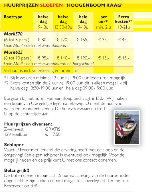 Prijslijst sloepen